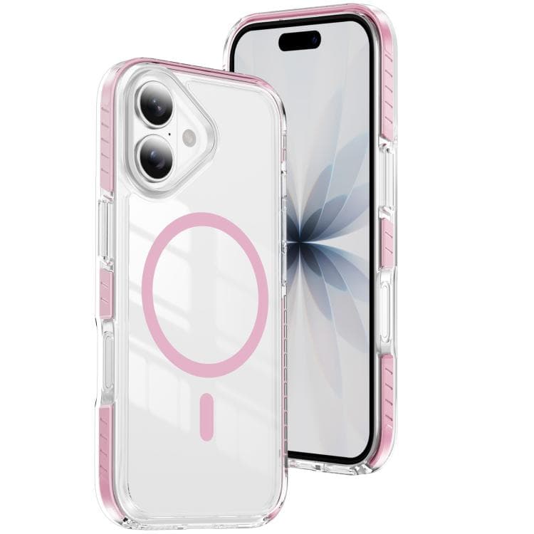 For iPhone 17 Crystal Shield Clear Magnetic Acrylic Hybrid TPU Phone Case(Pink) - Immagine 1
