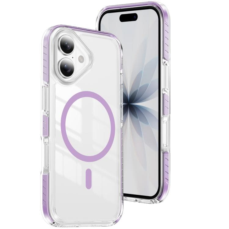 For iPhone 17 Crystal Shield Clear Magnetic Acrylic Hybrid TPU Phone Case(Purple) - Immagine 1