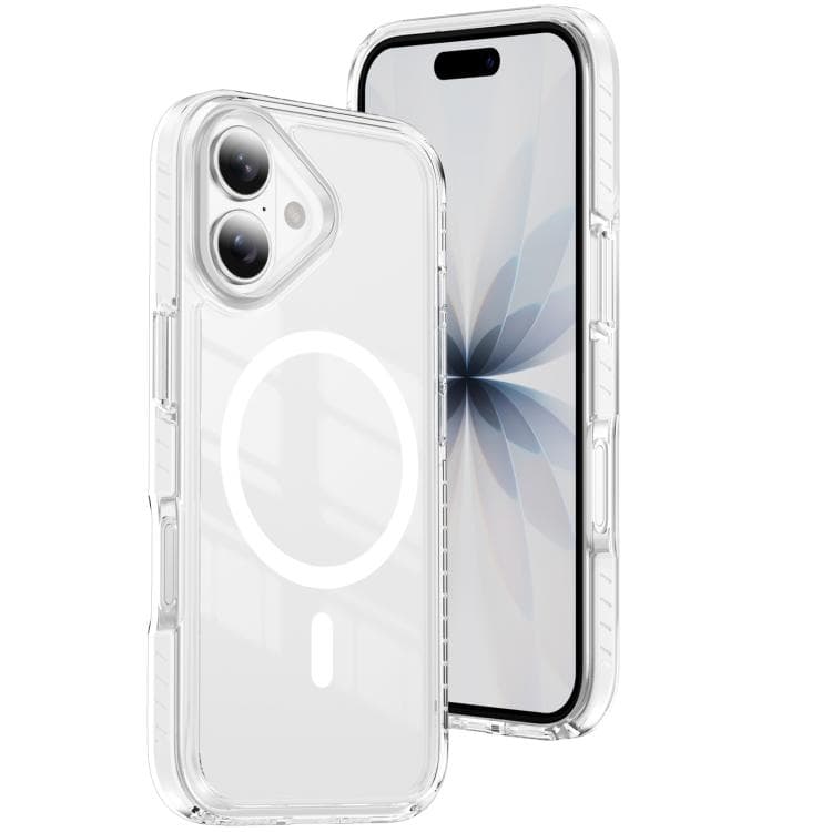 For iPhone 17 Crystal Shield Clear Magnetic Acrylic Hybrid TPU Phone Case(White) - Immagine 1