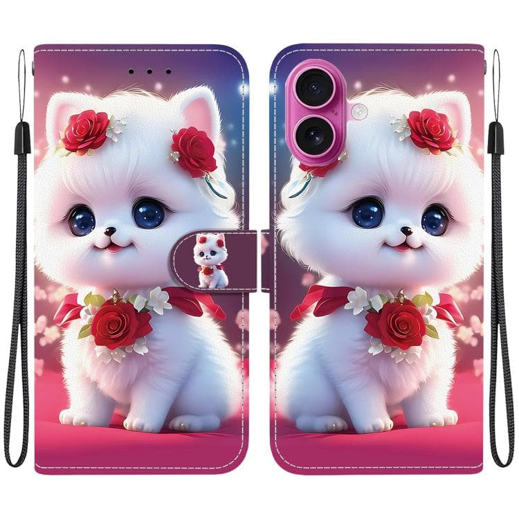 For iPhone 17 Crystal Texture Colored Drawing Leather Phone Case(Rose Cat) - Immagine 1