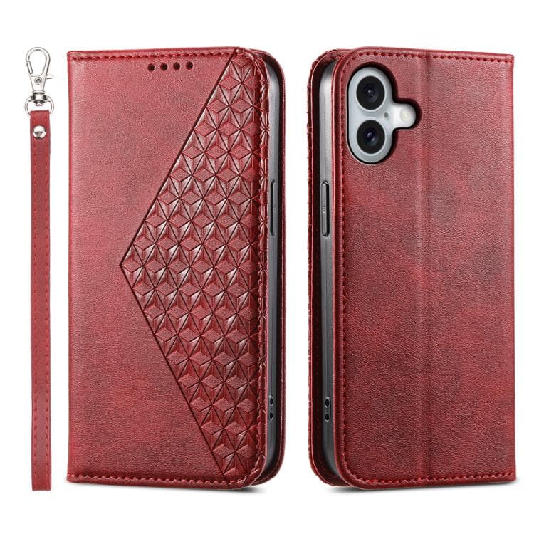 For iPhone 17 Cubic Grid Calf Texture Magnetic Leather Phone Case(Red) - Immagine 1