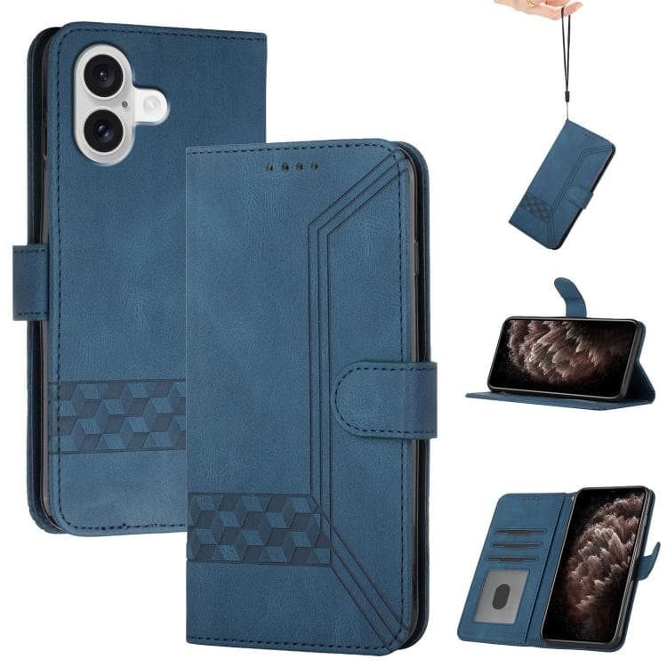 For iPhone 17 Cubic Skin Feel Flip Leather Phone Case(Blue) - Immagine 1