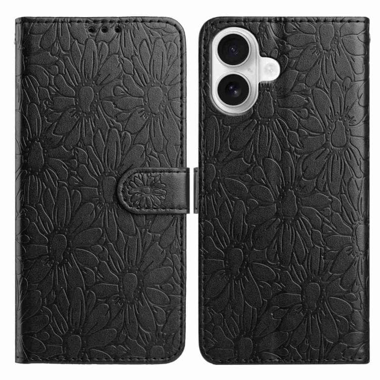 For iPhone 17 Daisy Embossed Leather Phone Case(Black) - Immagine 1