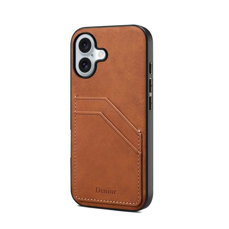 For iPhone 17 Denior D09 PU Dual Card Slot Back Cover Phone Case(Brown) - Immagine 1