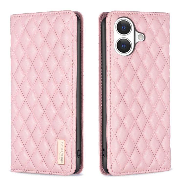 For iPhone 17 Diamond Lattice Magnetic Leather Flip Phone Case(Pink) - Immagine 1
