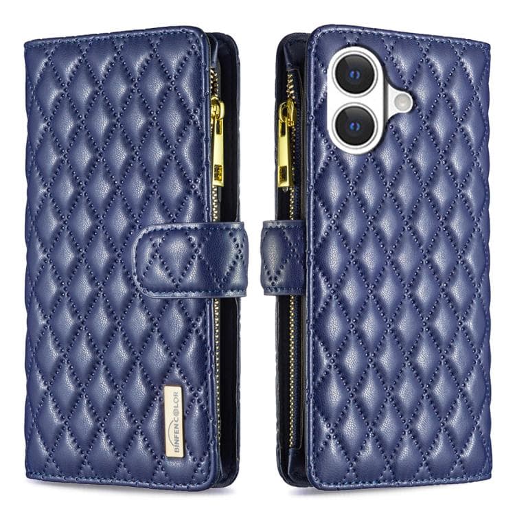 For iPhone 17 Diamond Lattice Zipper Wallet Leather Flip Phone Case(Blue) - Immagine 1
