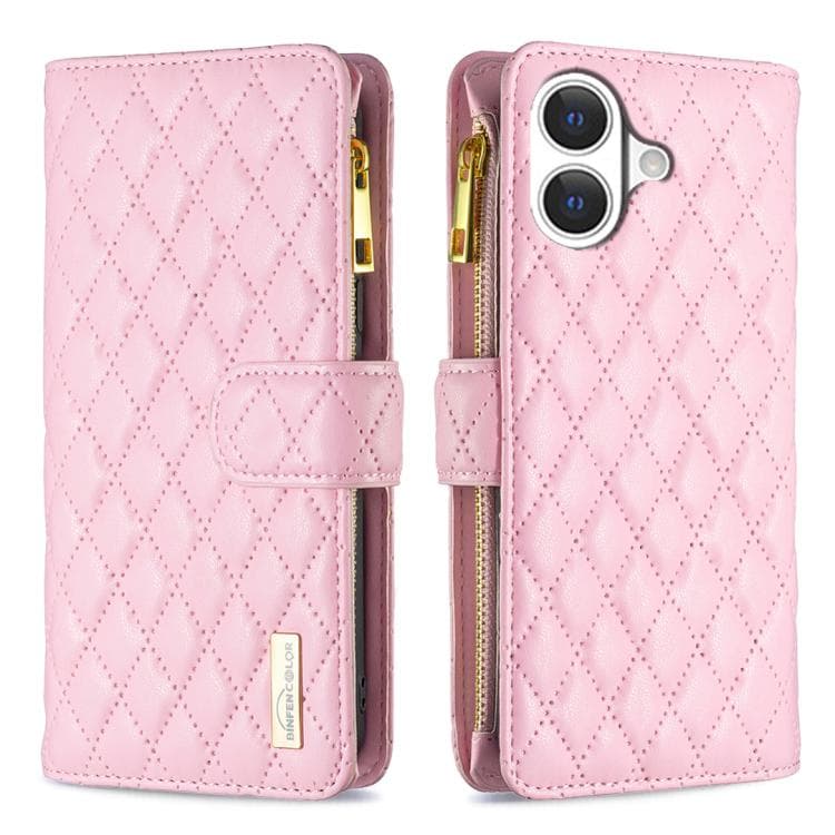 For iPhone 17 Diamond Lattice Zipper Wallet Leather Flip Phone Case(Pink) - Immagine 1
