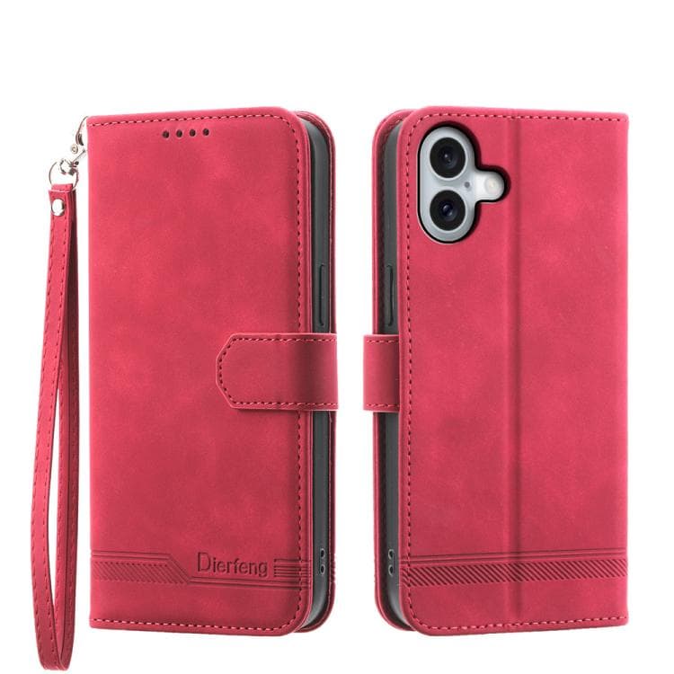 For iPhone 17 Dierfeng Dream Line TPU Hybrid PU Leather Phone Case(Red) - Immagine 1