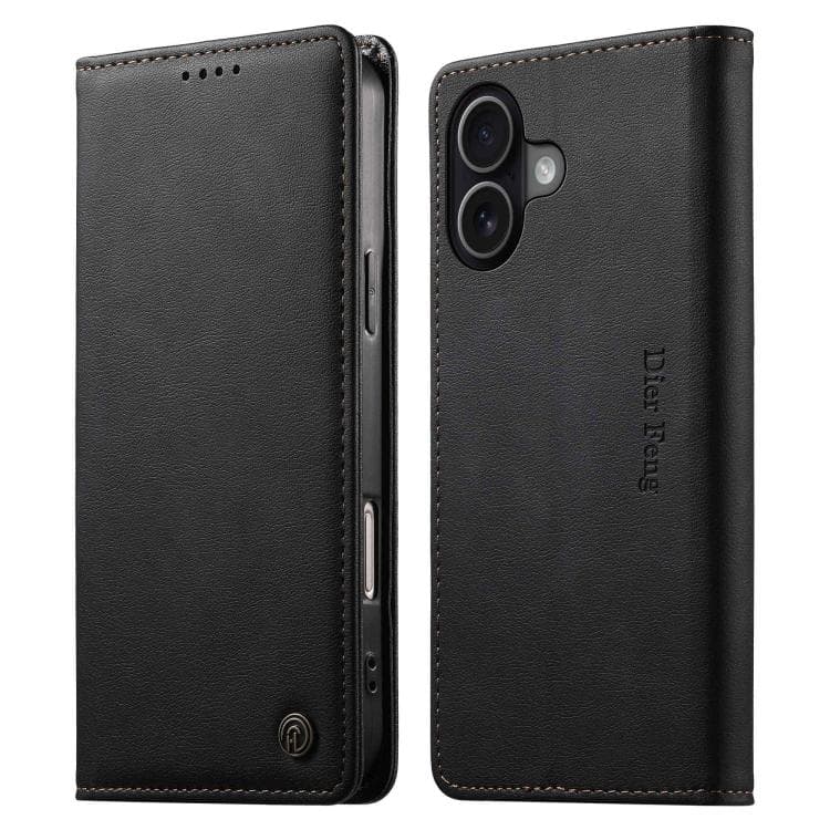 For iPhone 17 Dierfeng Metal Snap Magnetic RFID Vegan Leather Phone Case(Black) - Immagine 1