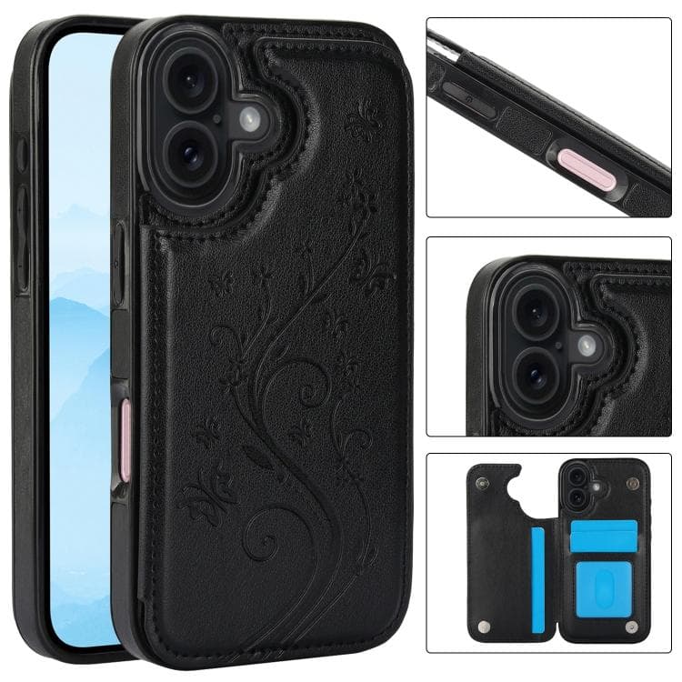 For iPhone 17 Double Buckle Butterfly Embossing PU Phone Case(Black) - Immagine 1