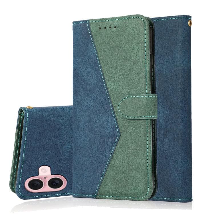 For iPhone 17 Dual-color Stitching Leather Phone Case(Blue Green) - Immagine 1