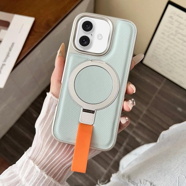 For iPhone 17 Electroplated Diamond Texture Ring Magnetic Holder Phone Case(Cyan) - Immagine 1