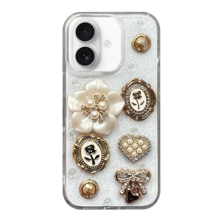For iPhone 17 Epoxy Acrylic Hybrid TPU Phone Case(3D Pearl Flowers) - Immagine 1