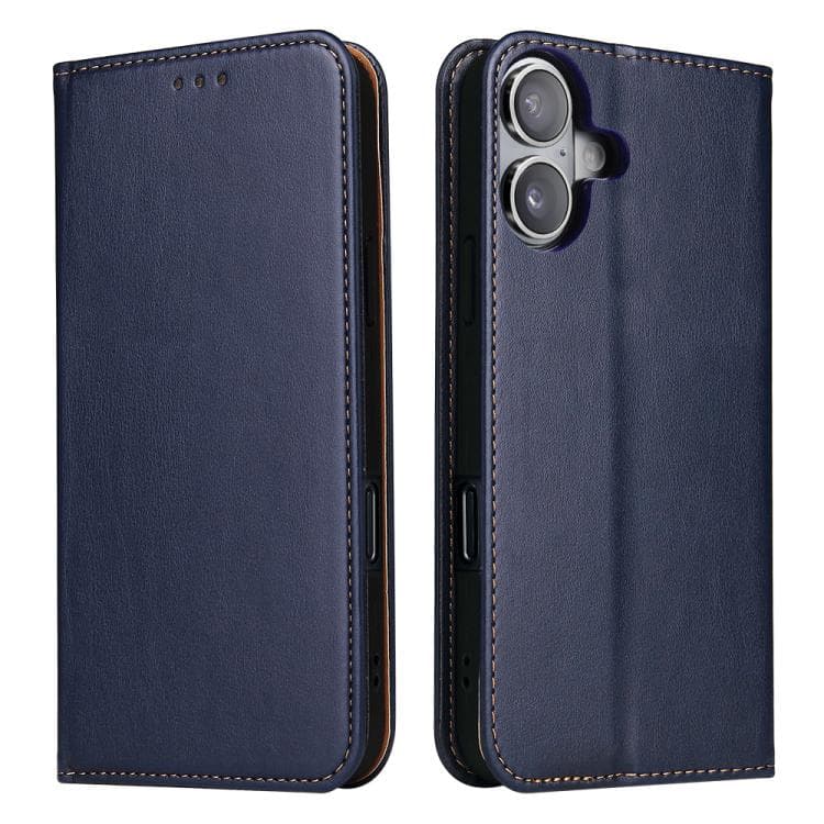 For iPhone 17 Fierre Shann PU Genuine Leather Texture Phone Case(Blue) - Immagine 1