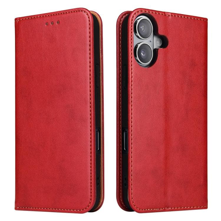 For iPhone 17 Fierre Shann PU Genuine Leather Texture Phone Case(Red) - Immagine 1