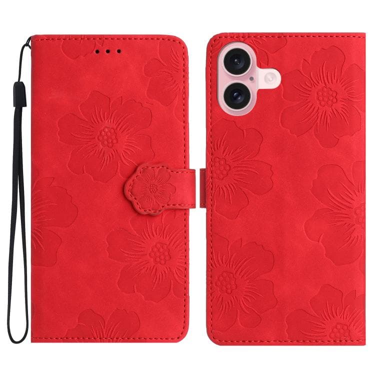 For iPhone 17 Flower Embossing Pattern Leather Phone Case(Red) - Immagine 1