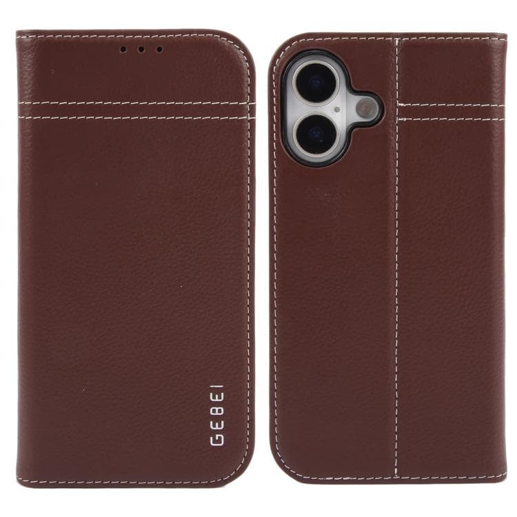 For iPhone 17 GEBEI Top-grain Horizontal Flip Leather Phone Case(Brown) - Immagine 1