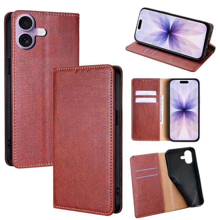 For iPhone 17 Gloss Oil Solid Color Magnetic Leather Phone Case(Brown) - Immagine 1