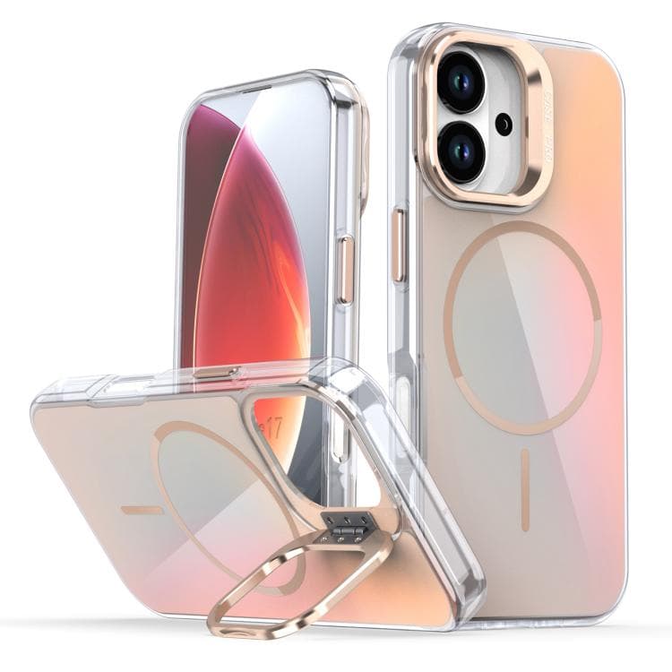For iPhone 17 Gradient Discolor Lens Kickstand Magsafe Phone Case(Desert Gold) - Immagine 1