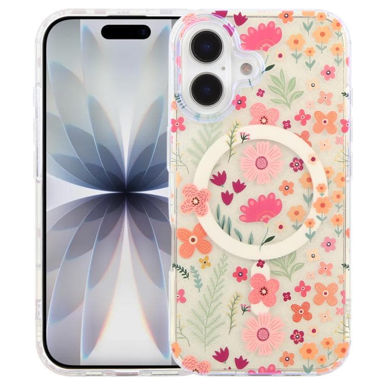 For iPhone 17 IMD Blue Light Jungle Series Magnetic Phone Case(Flower) - Immagine 1