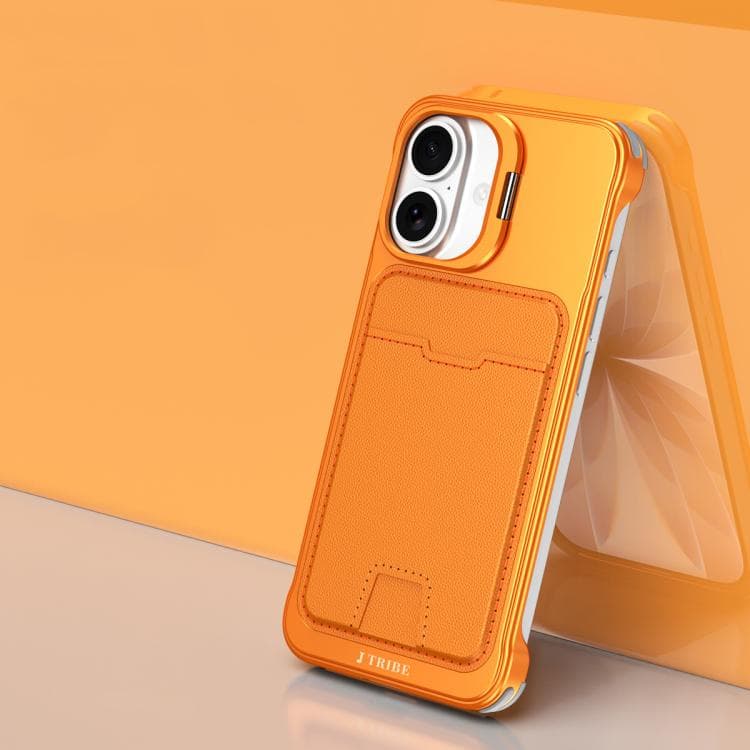 For iPhone 17 J TRIBE Metal Frameless Card Slot Lens Holder Phone Case(Orange) - Immagine 1