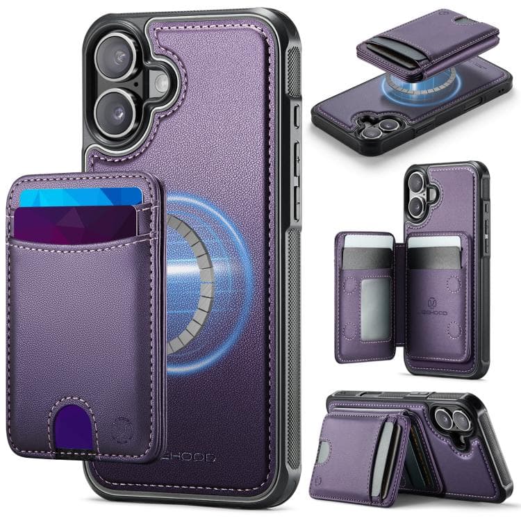 For iPhone 17 JEEHOOD J10 Flip Card Bag MagSafe Split RFID Leather Phone Case(Purple) - Immagine 1