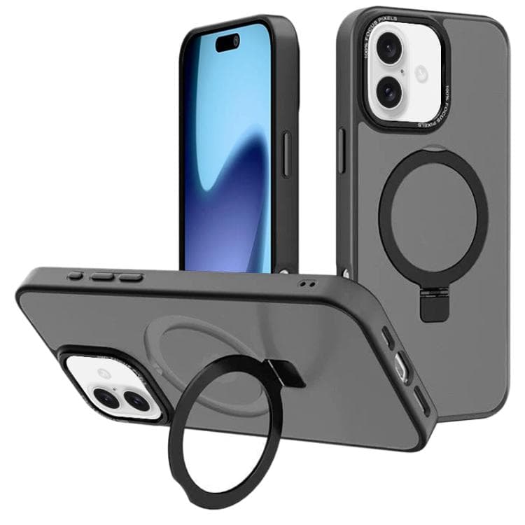 For iPhone 17 Kalebol Metal Lens Frame MagSafe Holder Frosted PC Phone Case(Black) - Immagine 1