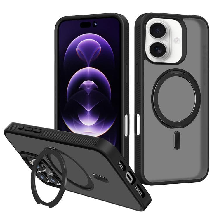For iPhone 17 Kalebol Rotating Holder MagSafe PC Hybrid TPU Phone Case(Black) - Immagine 1