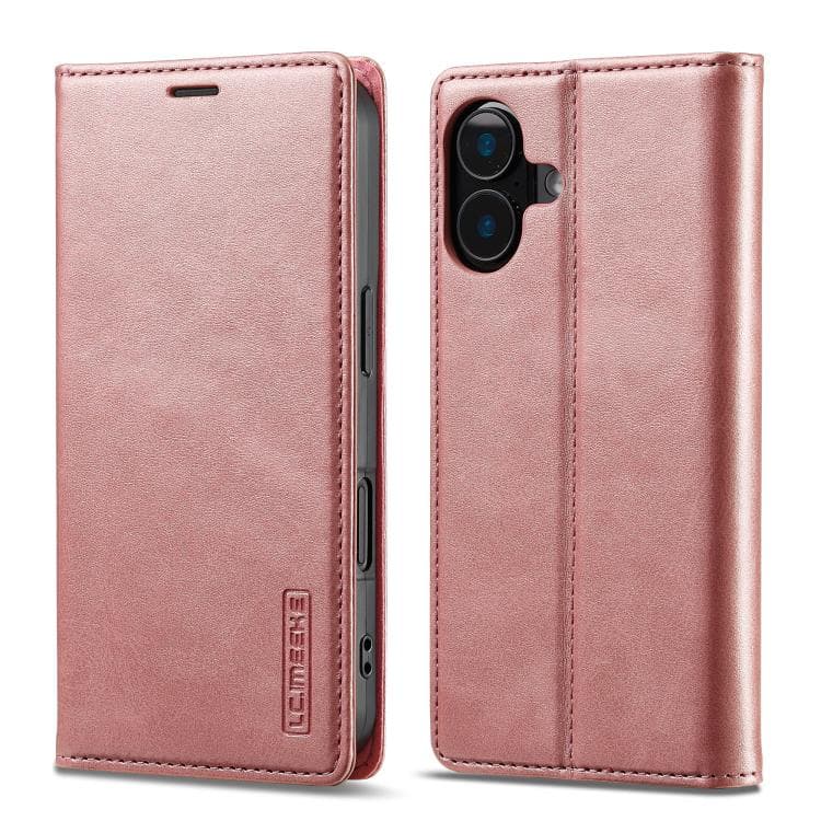 For iPhone 17 LC.IMEEKE Strong Magnetism Microfiber Leather Phone Case(Rose Gold) - Immagine 1