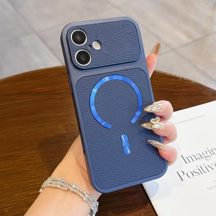 For iPhone 17 Litchi Texture Vegan Leather Magnetic Phone Case(Blue)