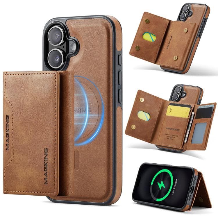For iPhone 17 MAGKING K2 Series MagSafe RFID Card Bag Detachable Phone Case(Brown) - Immagine 1