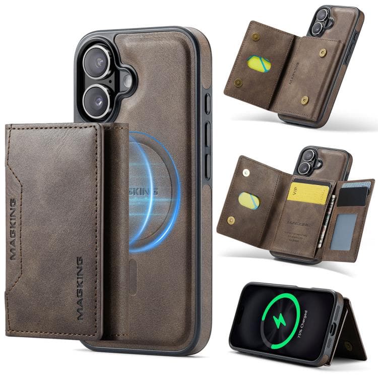 For iPhone 17 MAGKING K2 Series MagSafe RFID Card Bag Detachable Phone Case(Coffee) - Immagine 1