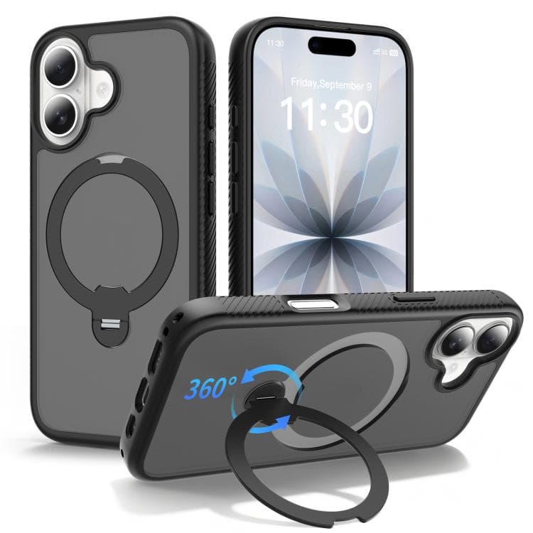 For iPhone 17 Magnetic 360 Rotating Stand Airbag Shockproof Phone Case(Black) - Immagine 1