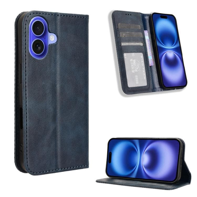 For iPhone 17 Magnetic Buckle Retro Texture Leather Phone Case(Blue) - Immagine 1
