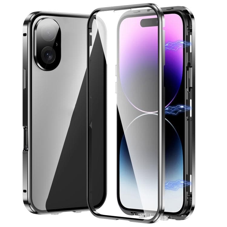 For iPhone 17 Magnetic Double-buckle HD Tempered Glass Phone Case(Black) - Immagine 1