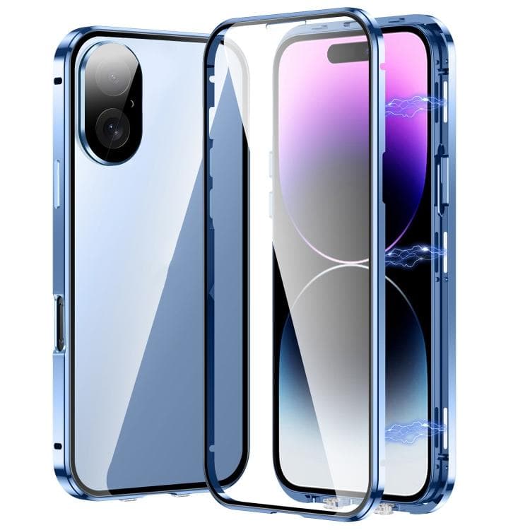 For iPhone 17 Magnetic Double-buckle HD Tempered Glass Phone Case(Blue) - Immagine 1