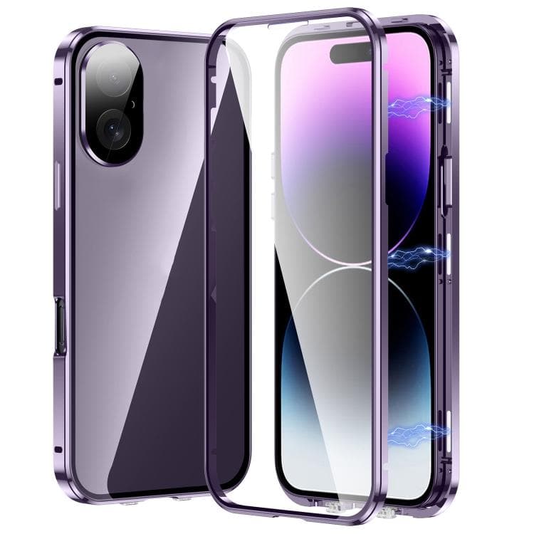For iPhone 17 Magnetic Double-buckle HD Tempered Glass Phone Case(Purple) - Immagine 1