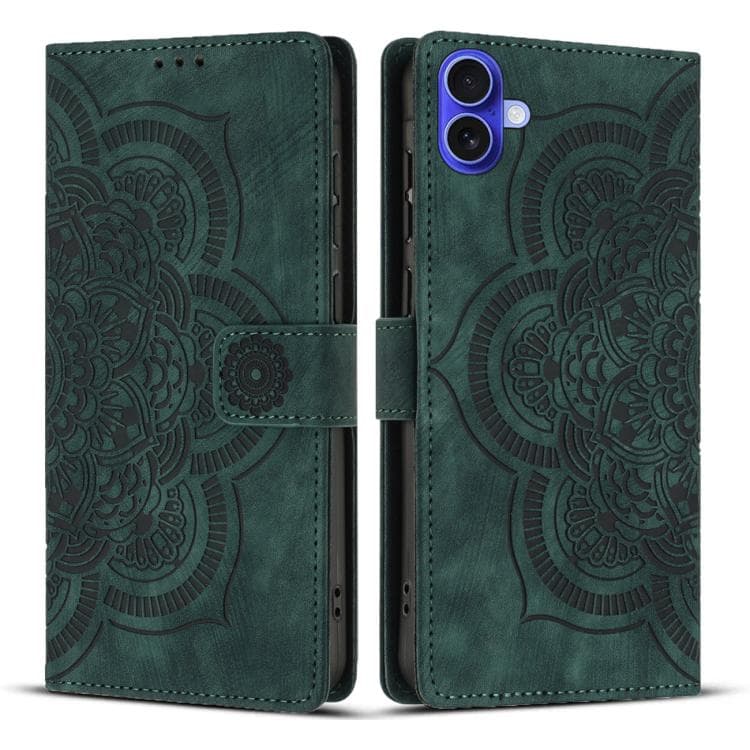 For iPhone 17 Mandala Embossed Retro Frosted Leather Phone Case(Green) - Immagine 1
