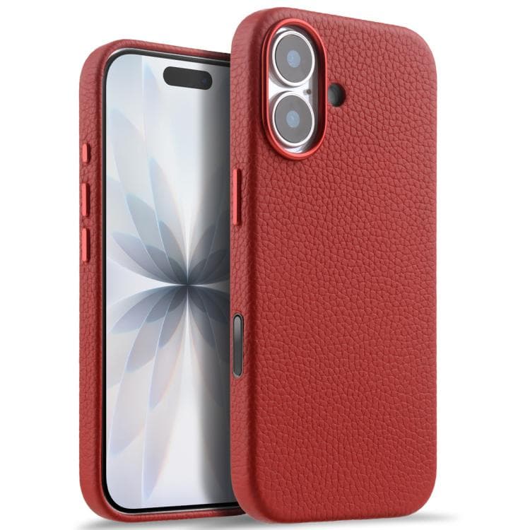 For iPhone 17 melkco Litchi Texture Magnetic Full Coverage Genuine Leather Phone Case with AI Button(Red) - Immagine 1