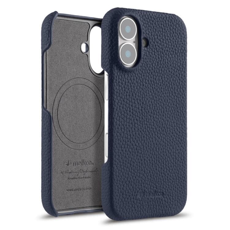 For iPhone 17 melkco Litchi Texture Magnetic Half Coverage Genuine Leather Phone Case(Dark Blue) - Immagine 1