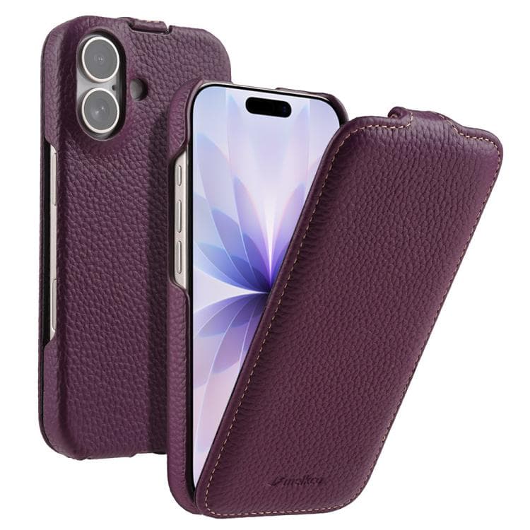 For iPhone 17 melkco Litchi Texture Vertical Flip Magnetic Genuine Leather Phone Case(Purple) - Immagine 1