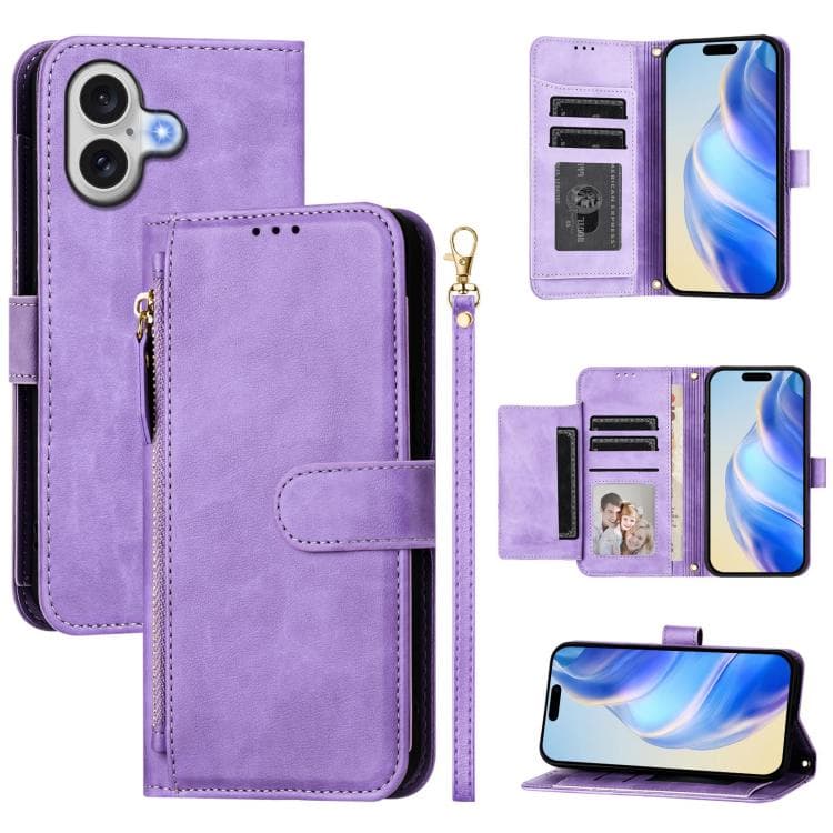 For iPhone 17 Multi-Card Slots Zipper Wallet Leather Phone Case(Purple) - Immagine 1