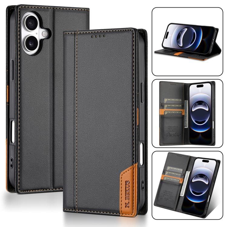 For iPhone 17 N.BEKUS P3 RFID Stitching Magnetic Flip Leather Phone Case(Black) - Immagine 1