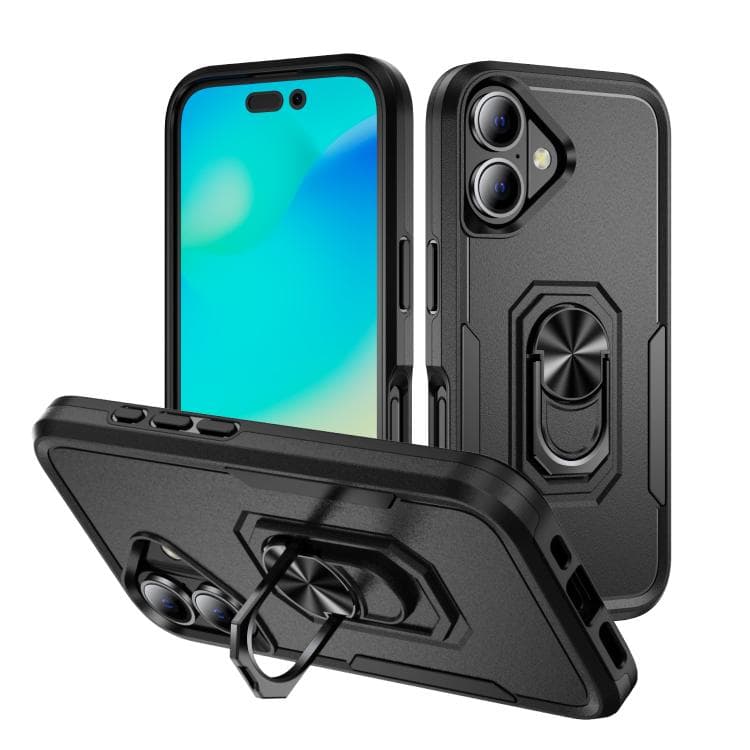 For iPhone 17 Pioneer Armor Heavy Duty PC + TPU Phone Case with Holder(Black) - Immagine 1
