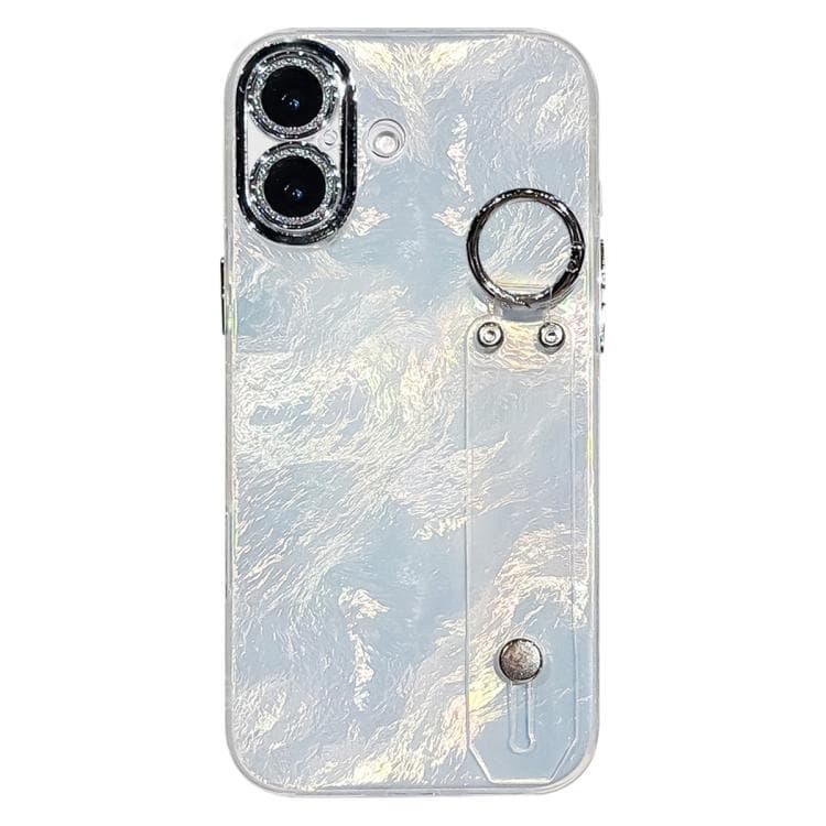 For iPhone 17 Plating Foil-like Metallic Texture Wristband Holder TPU Phone Case with Lens Film(Silver) - Immagine 1