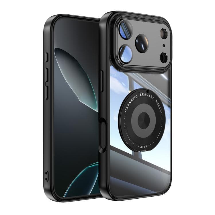 For iPhone 17 Pro 360 Holder Magsafe Acrylic Hybrid TPU Phone Case(Black) - Immagine 1