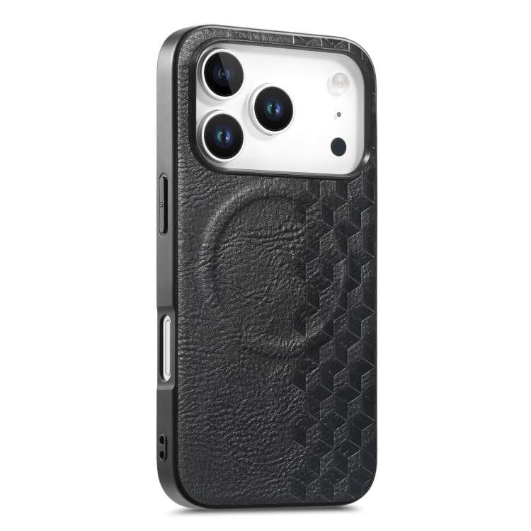 For iPhone 17 Pro 3D Grid Texture PU Magnetic Shockproof Phone Case(Black) - Immagine 1