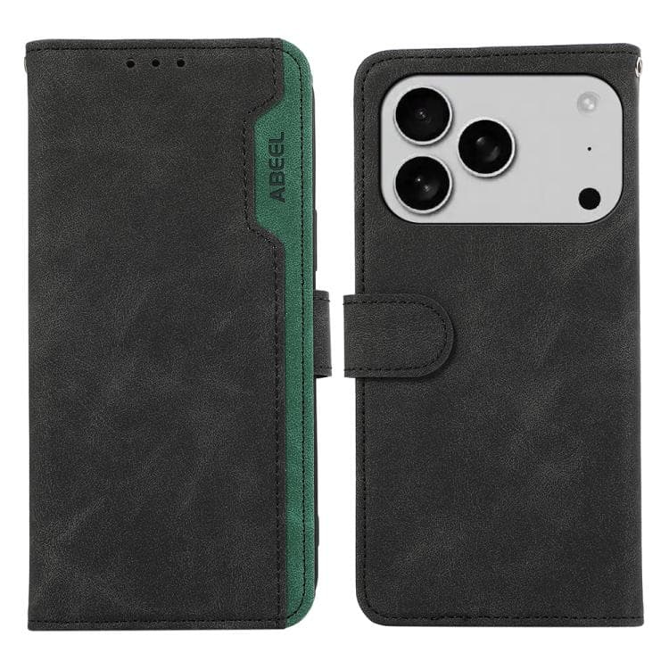 For iPhone 17 Pro ABEEL Color Block Magnetic RFID Leather Phone Case(Black-Green) - Immagine 1