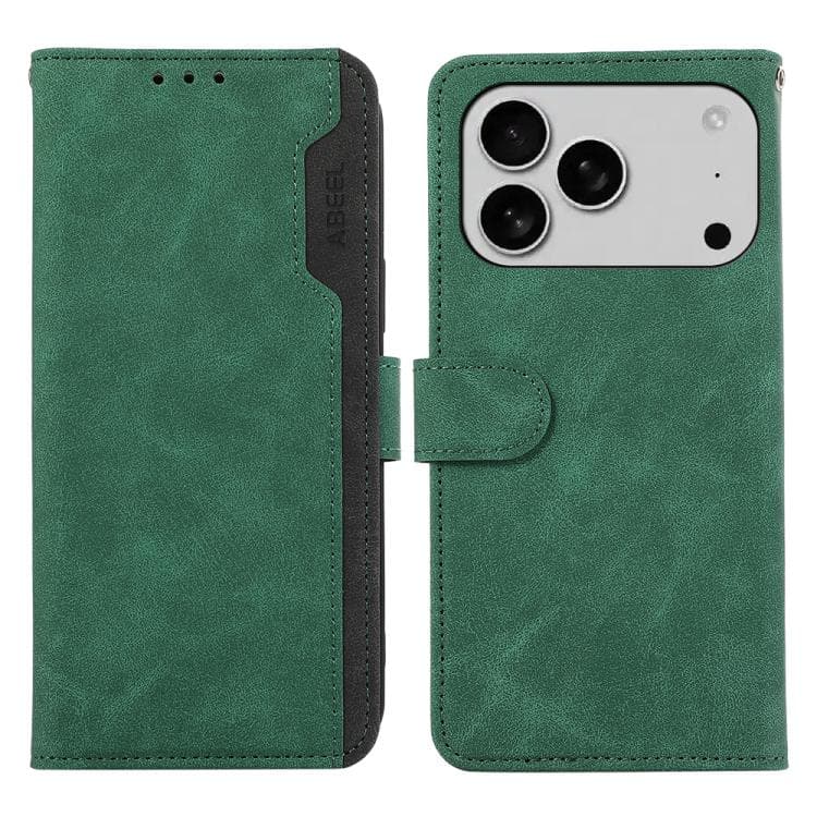 For iPhone 17 Pro ABEEL Color Block Magnetic RFID Leather Phone Case(Green-Black) - Immagine 1
