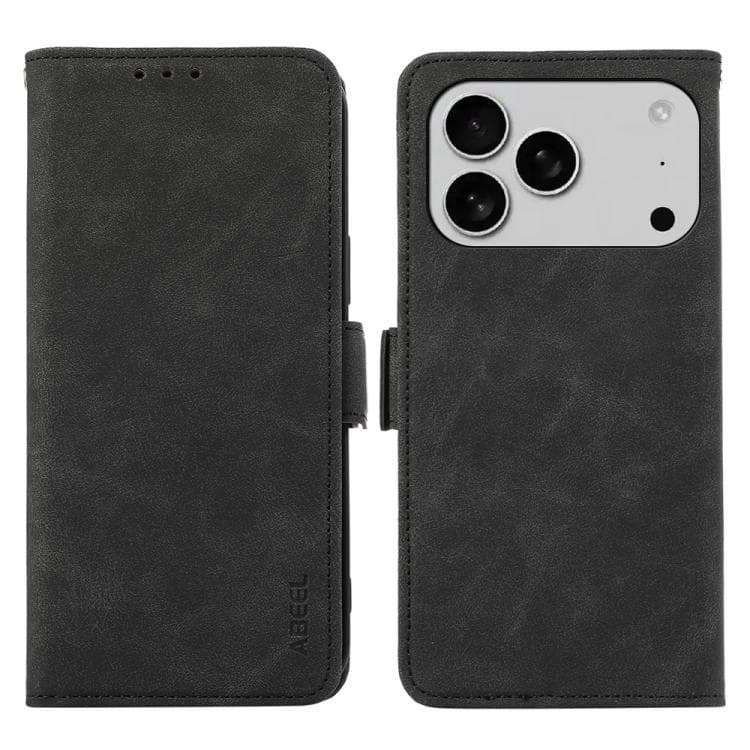 For iPhone 17 Pro ABEEL Frosted Magnetic RFID Leather Phone Case(Black) - Immagine 1